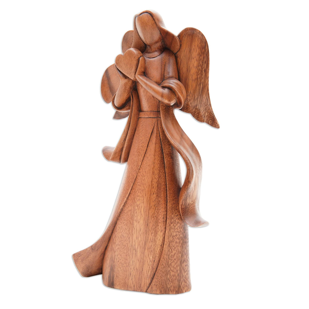 Angel-Themed Romantic Suar Wood Sculpture from Bali - Sending Love