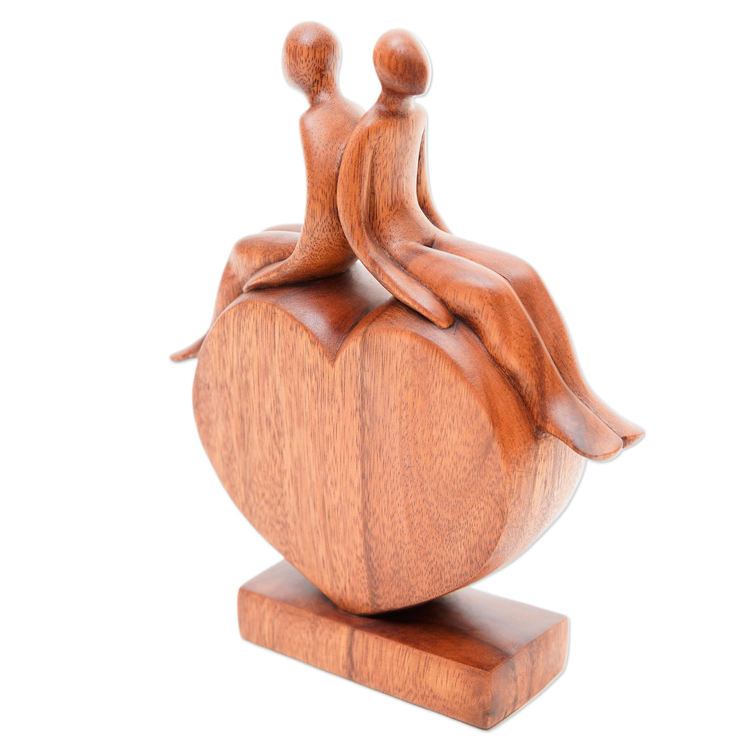 Heart-Shaped Inspirational Suar Wood Sculpture from Bali - Best of Friendship