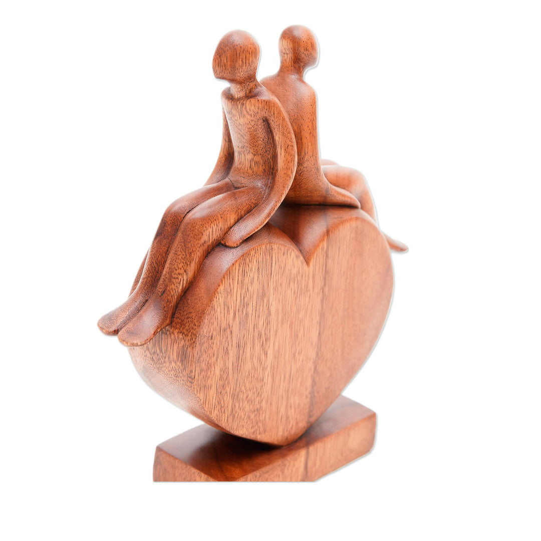 Heart-Shaped Inspirational Suar Wood Sculpture from Bali - Best of Friendship
