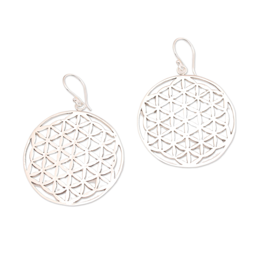 Modern Geometric Round Sterling Silver Dangle Earrings - Geometric Heaven