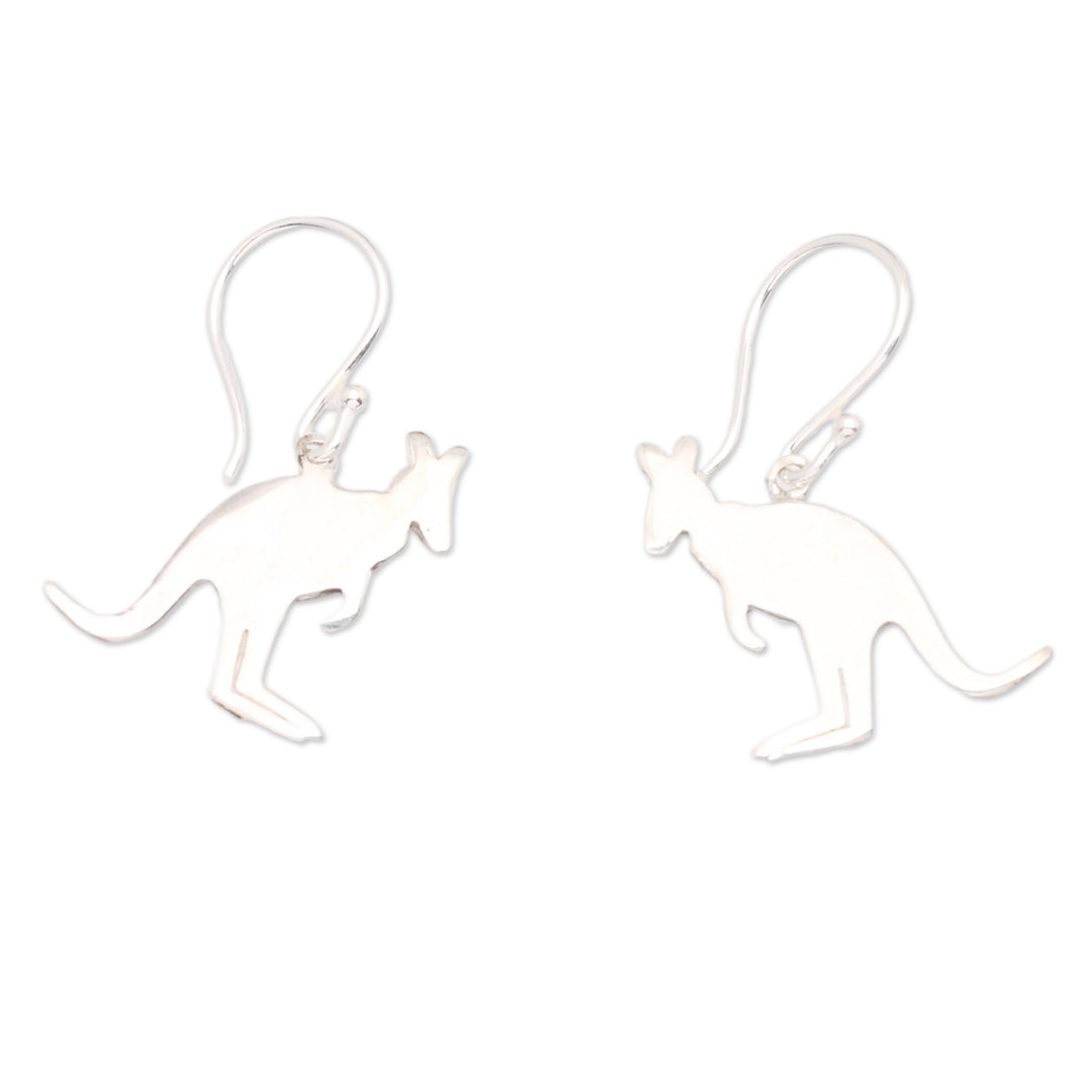 Polished Kangaroo-Shaped Sterling Silver Dangle Earrings - Kangaroo Girl