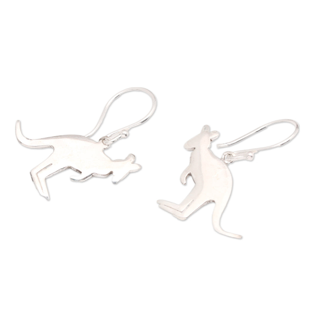 Polished Kangaroo-Shaped Sterling Silver Dangle Earrings - Kangaroo Girl