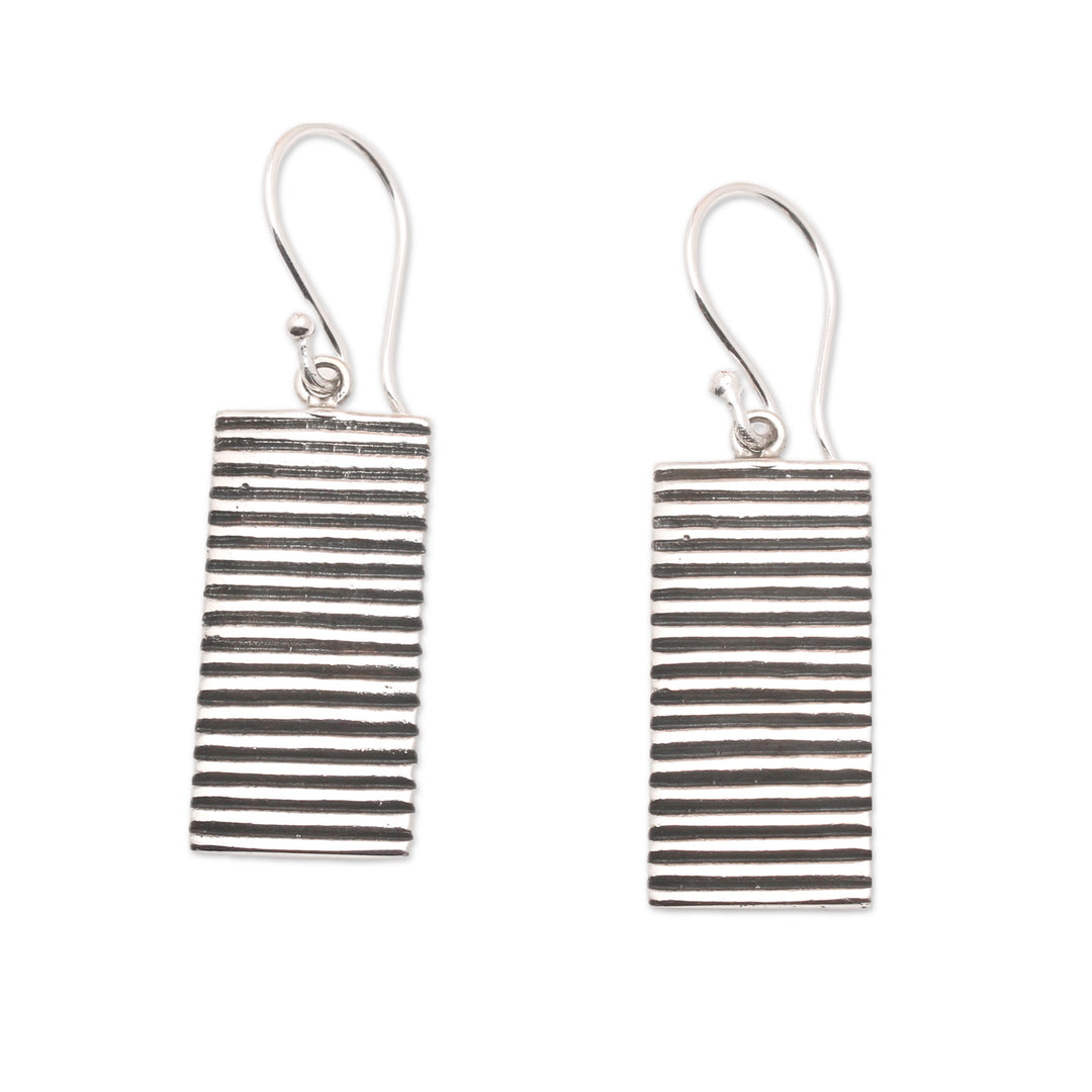 Modern Striped Rectangle Sterling Silver Dangle Earrings - Tomorrow's Bridge