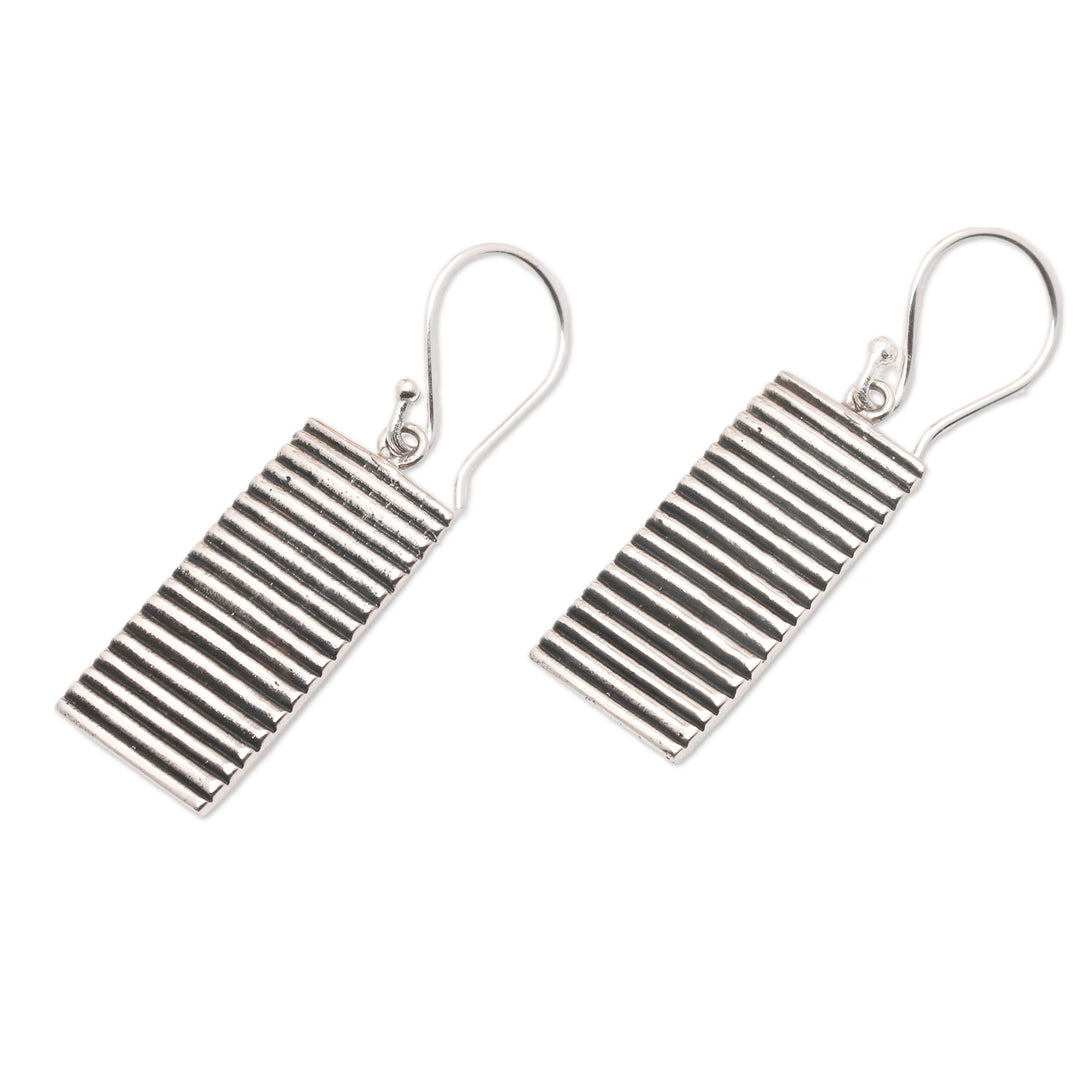 Modern Striped Rectangle Sterling Silver Dangle Earrings - Tomorrow's Bridge