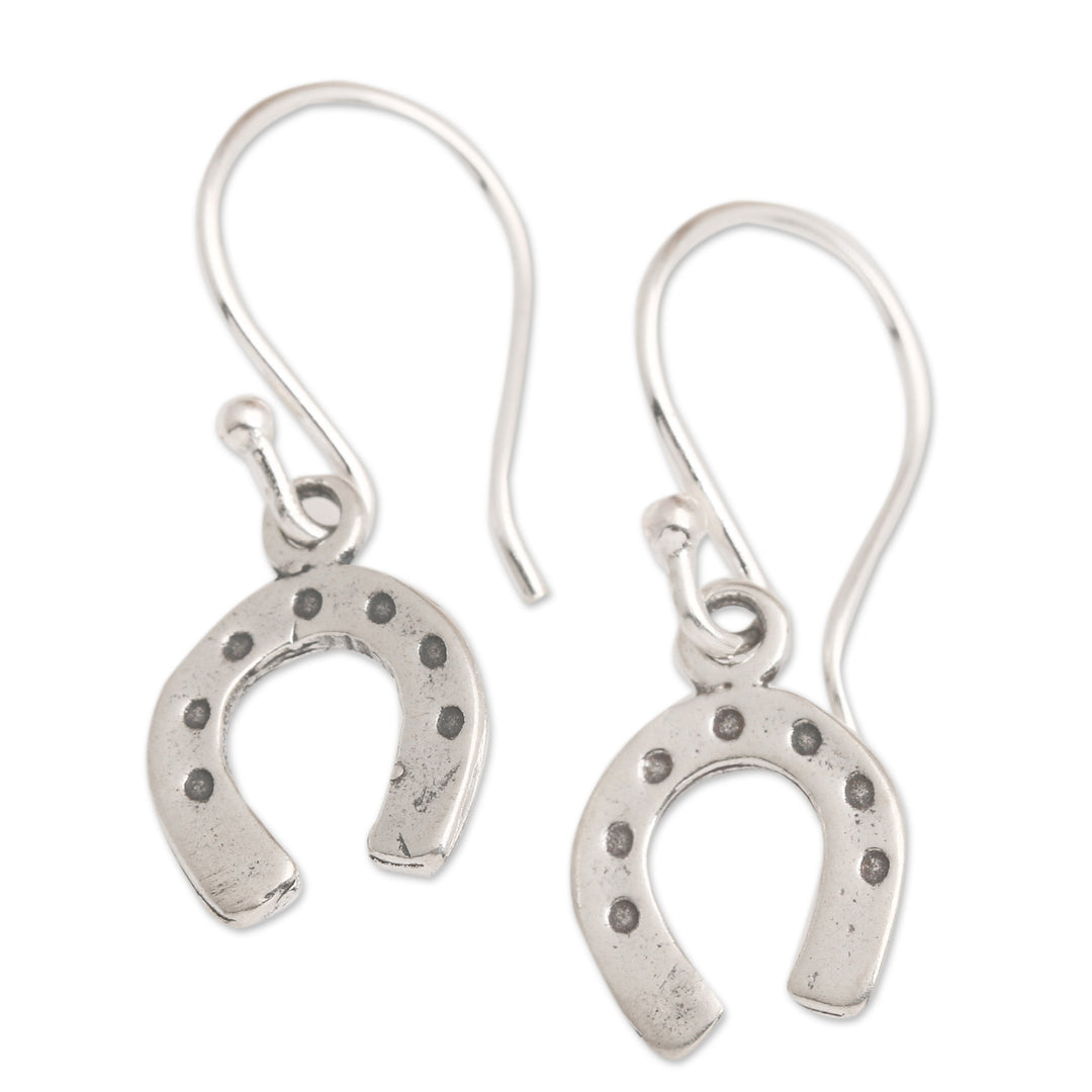 Polished Horseshoe-Shaped Sterling Silver Dangle Earrings - Equestrian Luck