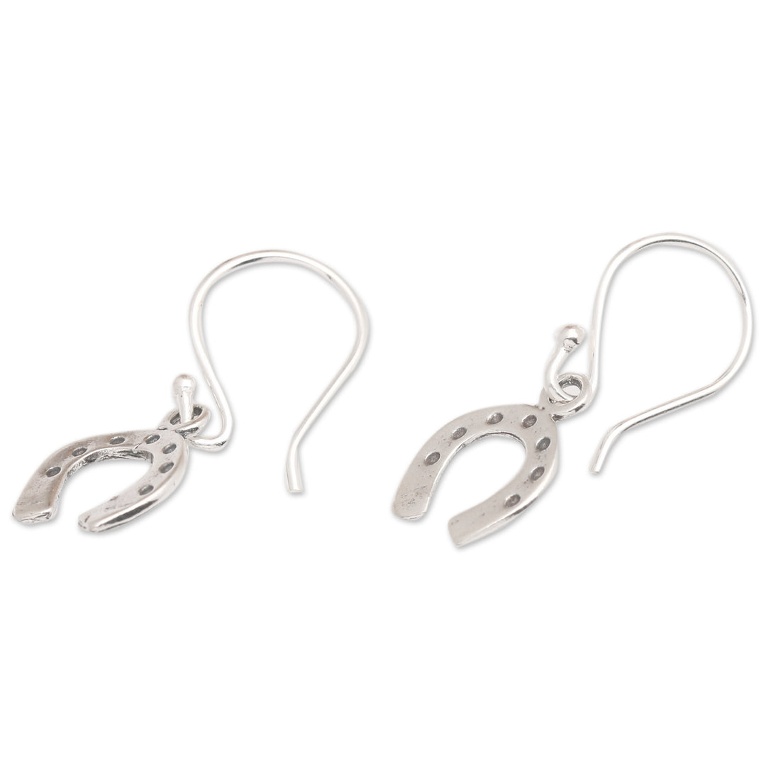 Polished Horseshoe-Shaped Sterling Silver Dangle Earrings - Equestrian Luck