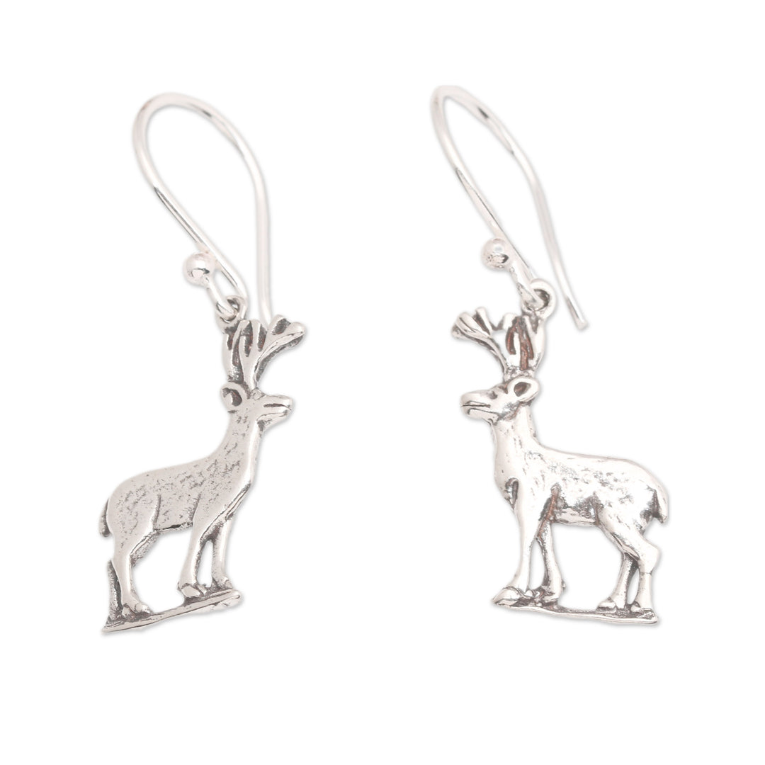 Whimsical Deer-Themed Sterling Silver Dangle Earrings - Little Deer