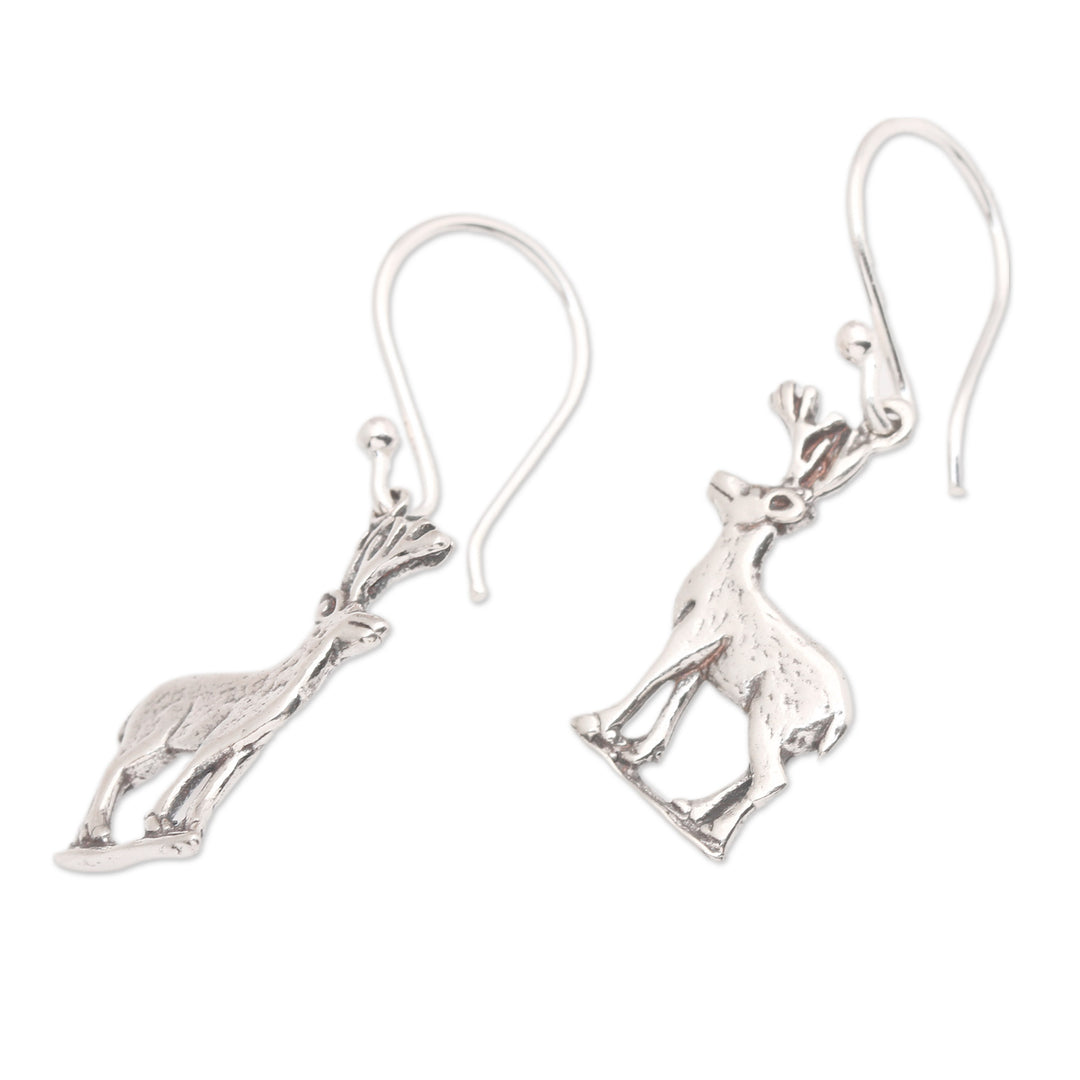 Whimsical Deer-Themed Sterling Silver Dangle Earrings - Little Deer