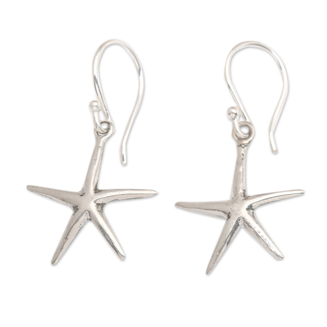 Polished Starfish-Shaped Sterling Silver Dangle Earrings - Shiny Starfish