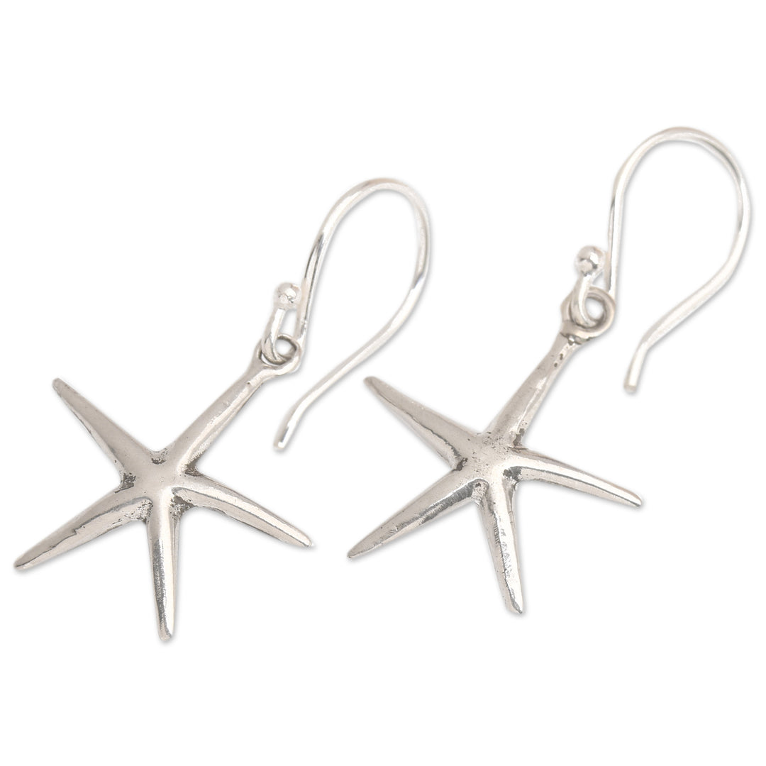 Polished Starfish-Shaped Sterling Silver Dangle Earrings - Shiny Starfish