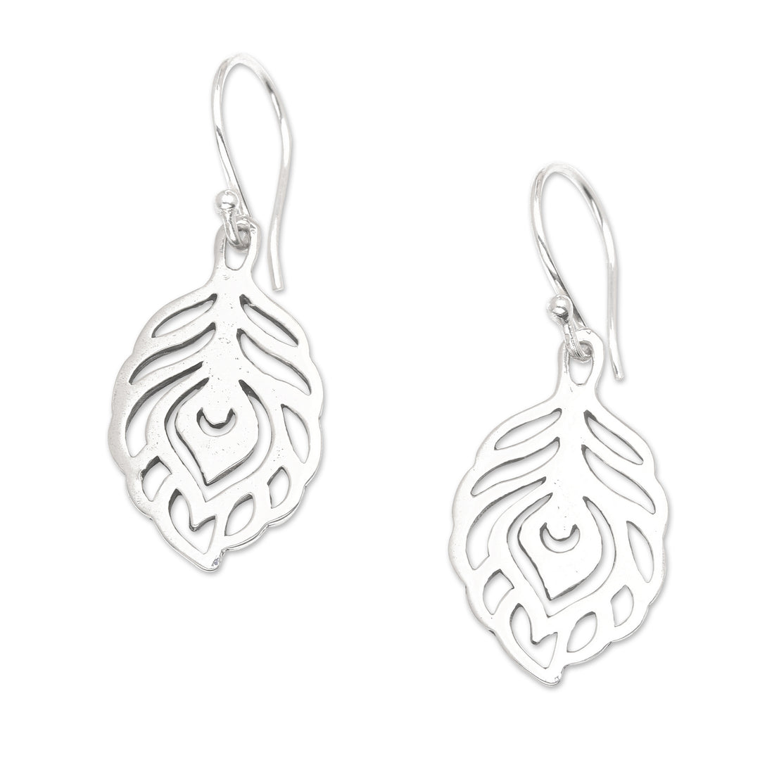 Peacock Feather-Themed Sterling Silver Dangle Earrings - Peacock Essence
