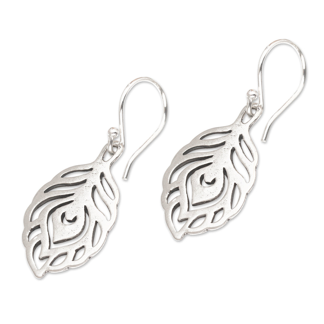 Peacock Feather-Themed Sterling Silver Dangle Earrings - Peacock Essence
