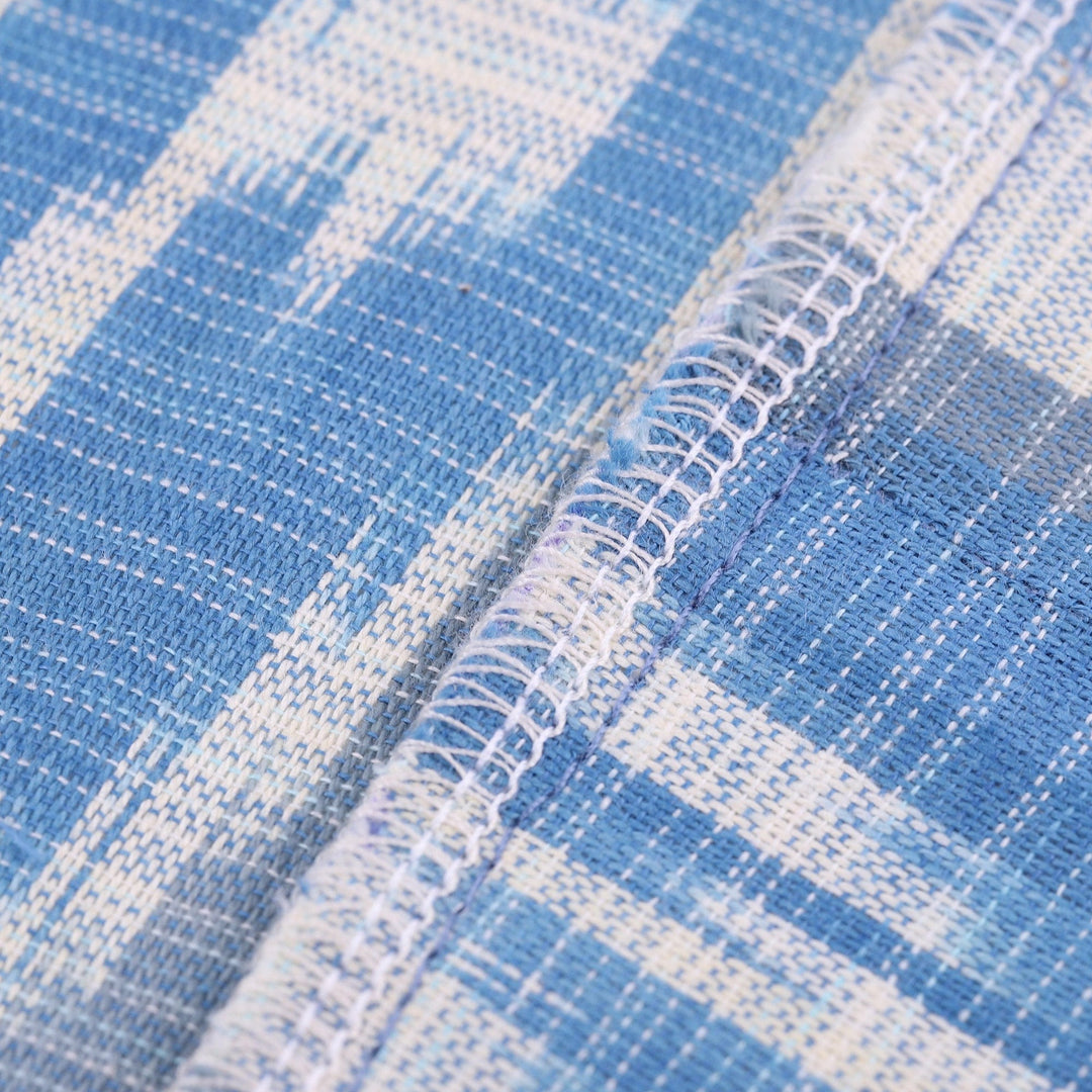 Handwoven Ikat Cotton Robe in Blue White and Grey Hues - Samarkand Days