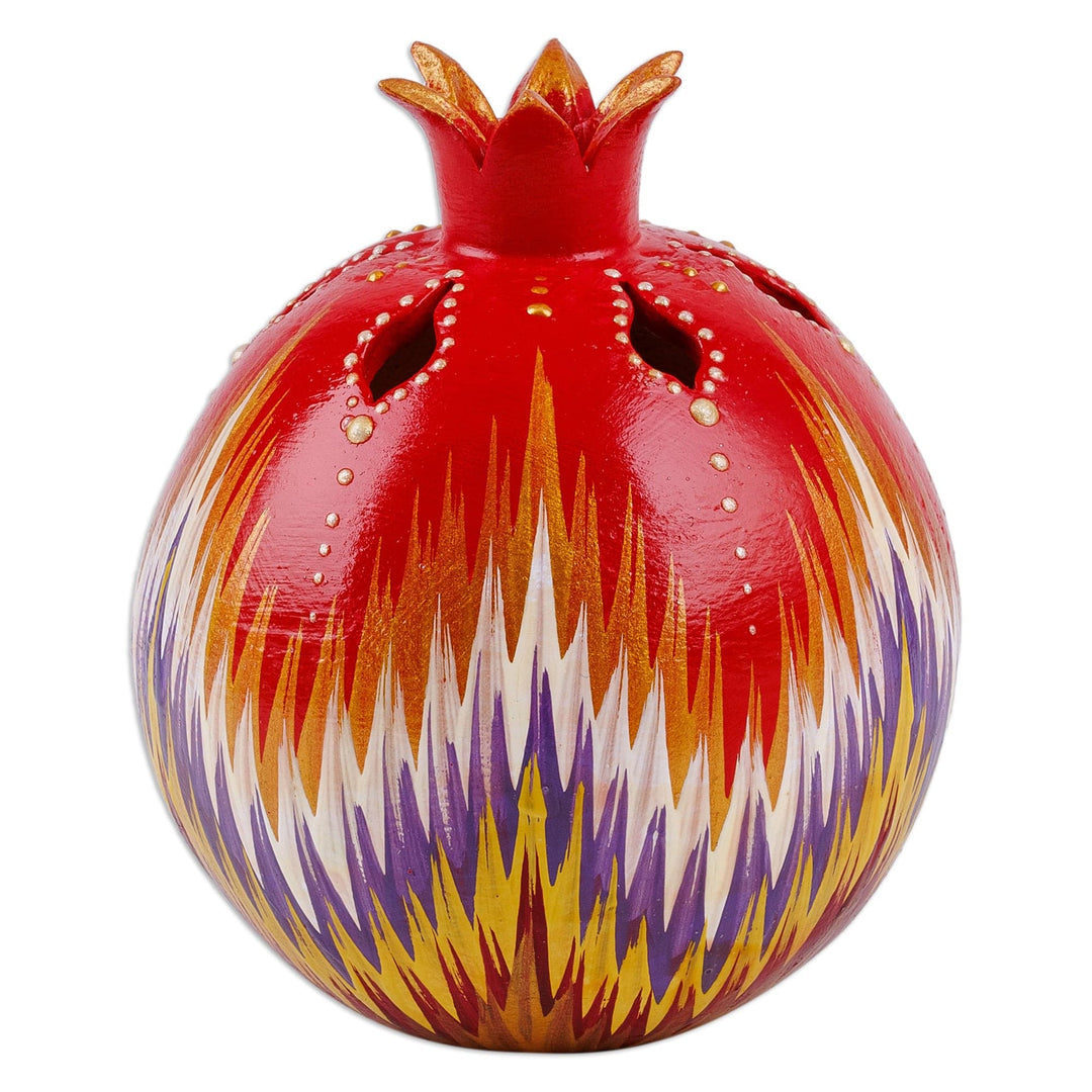 Painted Pomegranate-Shaped Porcelain Tealight Candleholder - Light of Passion