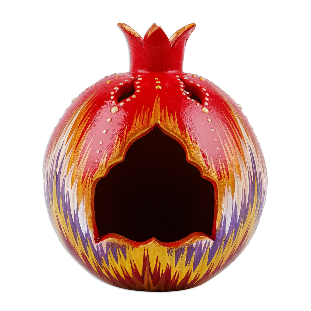 Painted Pomegranate-Shaped Porcelain Tealight Candleholder - Light of Passion