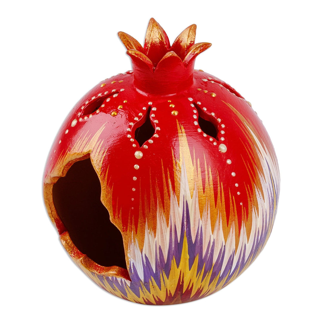 Painted Pomegranate-Shaped Porcelain Tealight Candleholder - Light of Passion