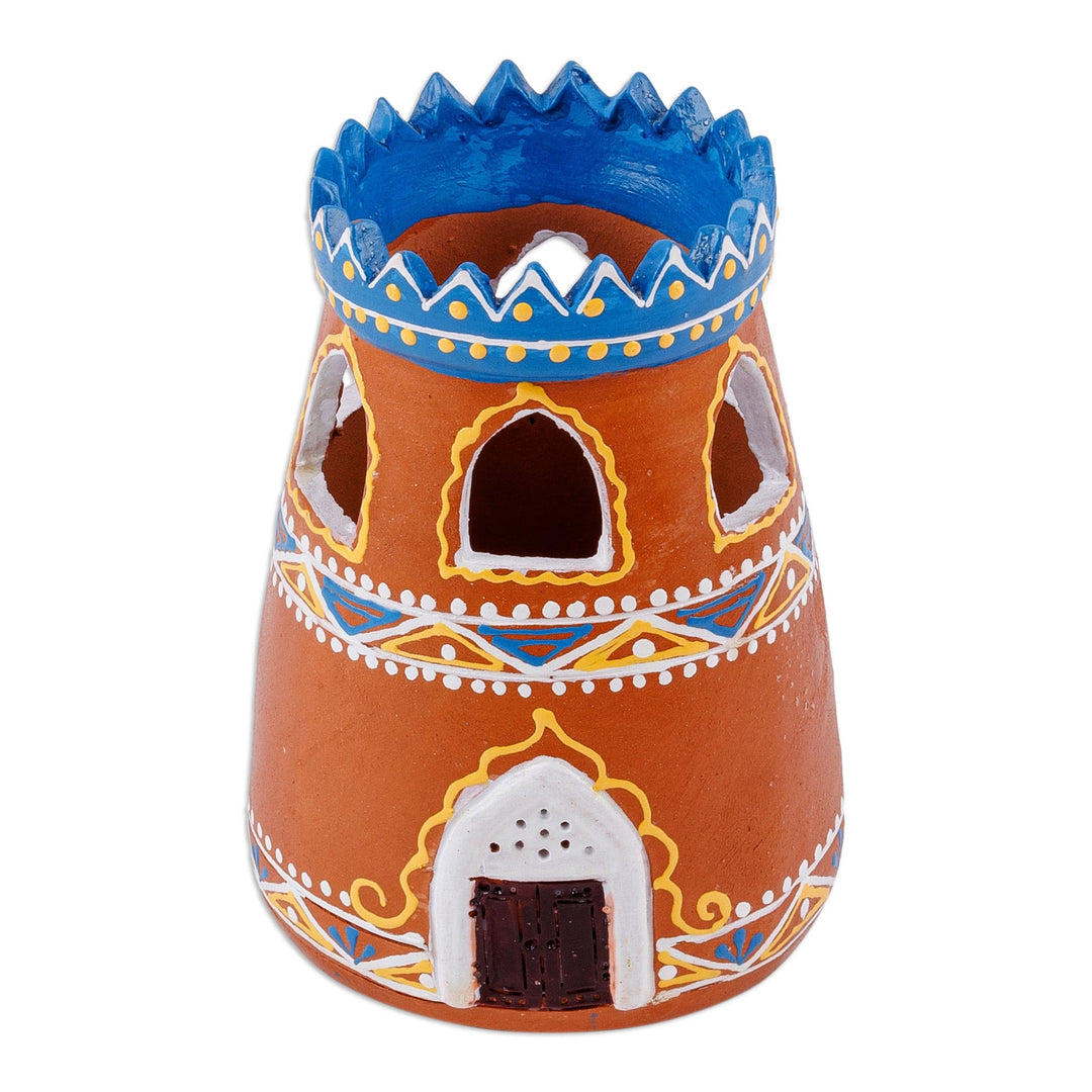 Hand-Painted Minaret-Shaped Porcelain Tealight Candleholder - A Light in the Minaret