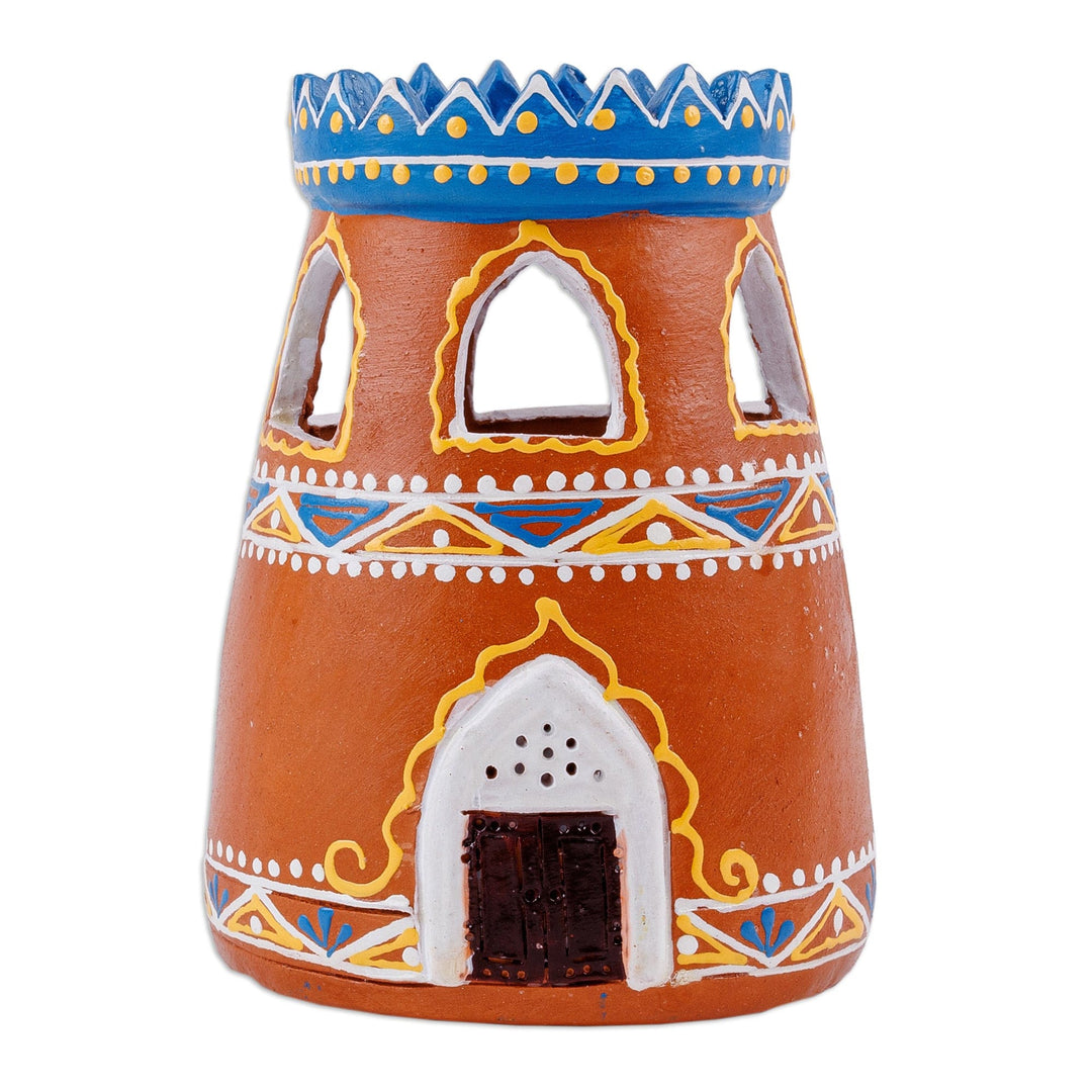 Hand-Painted Minaret-Shaped Porcelain Tealight Candleholder - A Light in the Minaret