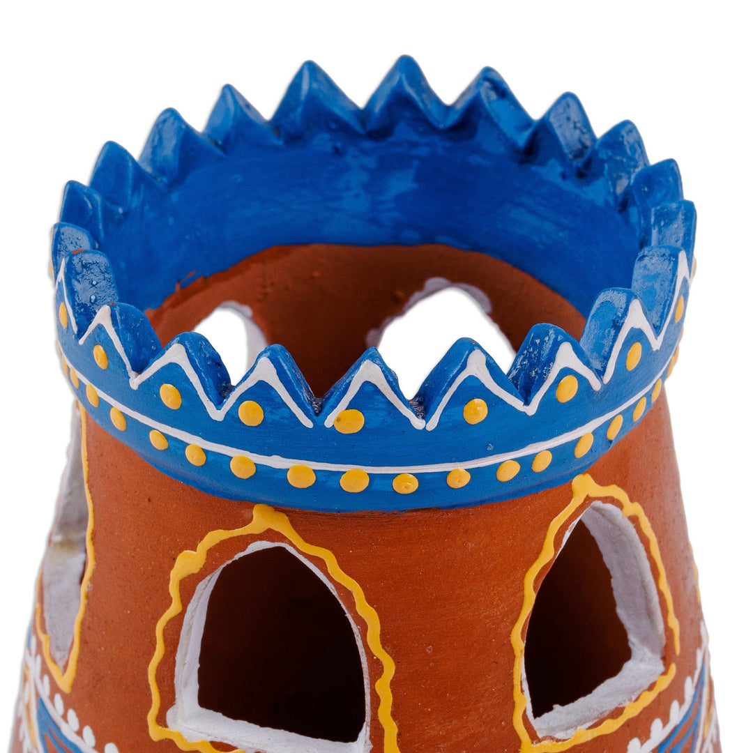 Hand-Painted Minaret-Shaped Porcelain Tealight Candleholder - A Light in the Minaret