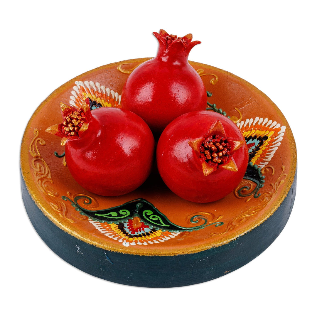 Painted Faience Pomegranate and Plate Porcelain Home Accent - Passion Dinner