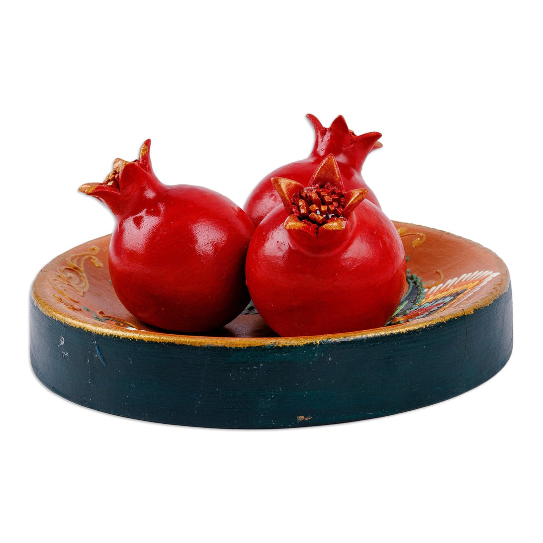Painted Faience Pomegranate and Plate Porcelain Home Accent - Passion Dinner