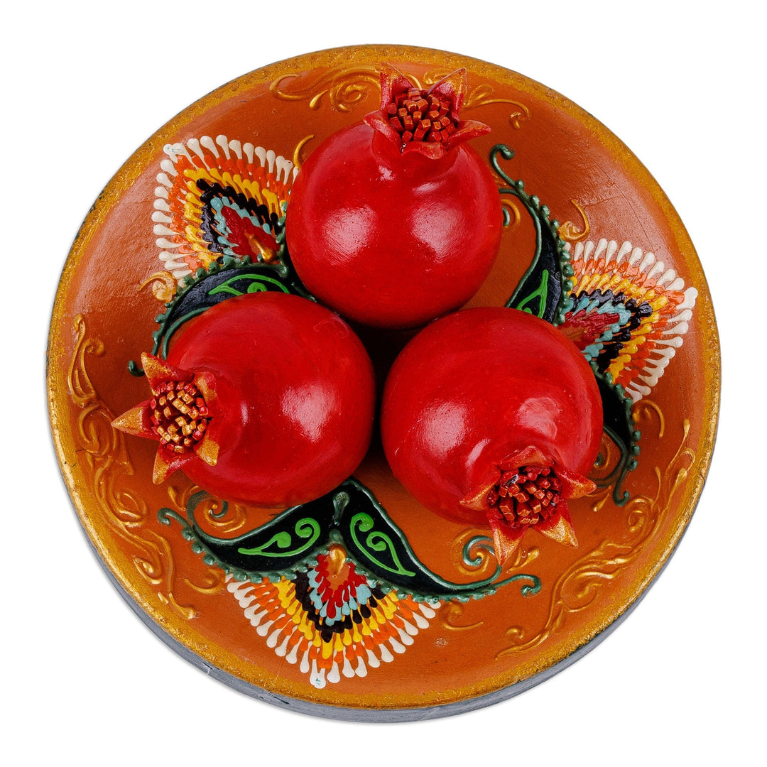Painted Faience Pomegranate and Plate Porcelain Home Accent - Passion Dinner