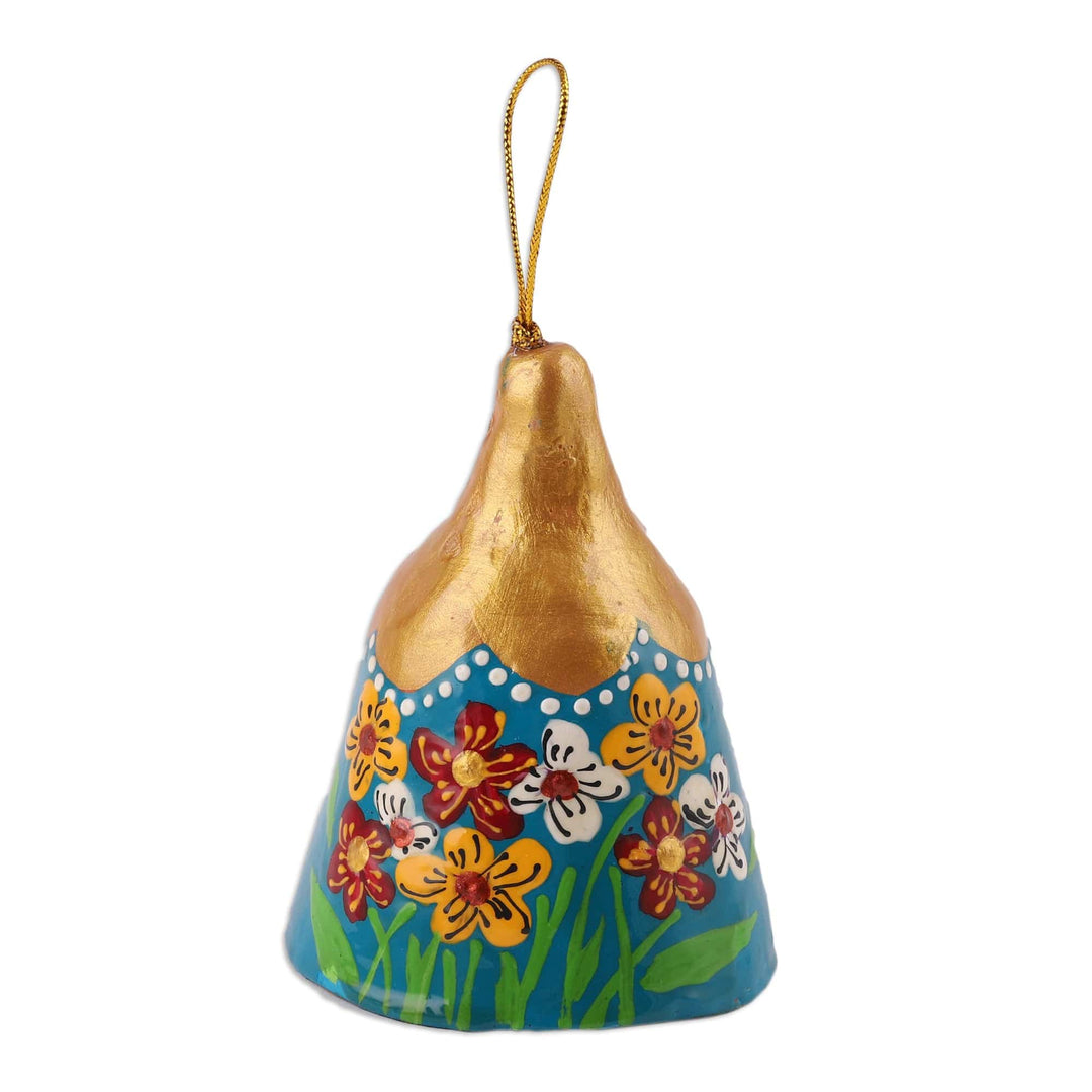 Painted Floral Golden and Teal Porcelain Decorative Bell - Eden Melody