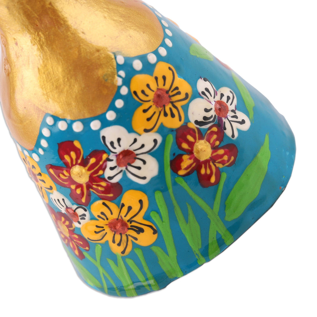 Painted Floral Golden and Teal Porcelain Decorative Bell - Eden Melody