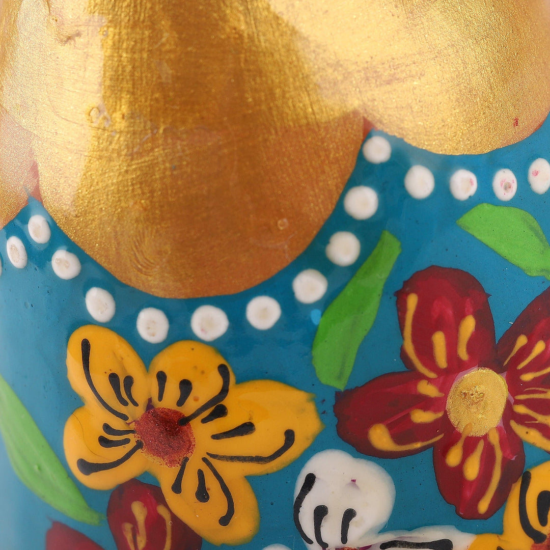 Painted Floral Golden and Teal Porcelain Decorative Bell - Eden Melody