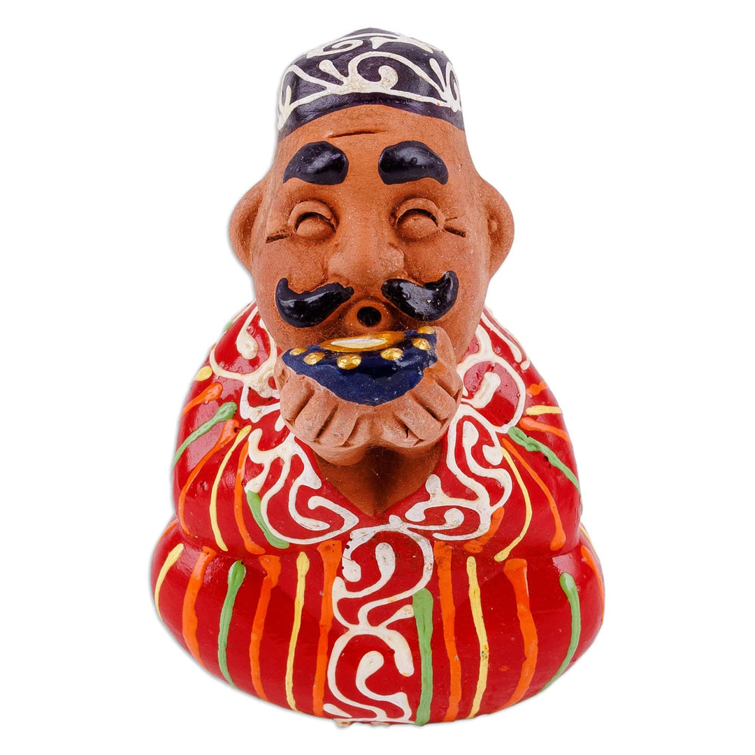 Hand-Painted Faience Red Porcelain Figurine from Uzbekistan - Red Afandi
