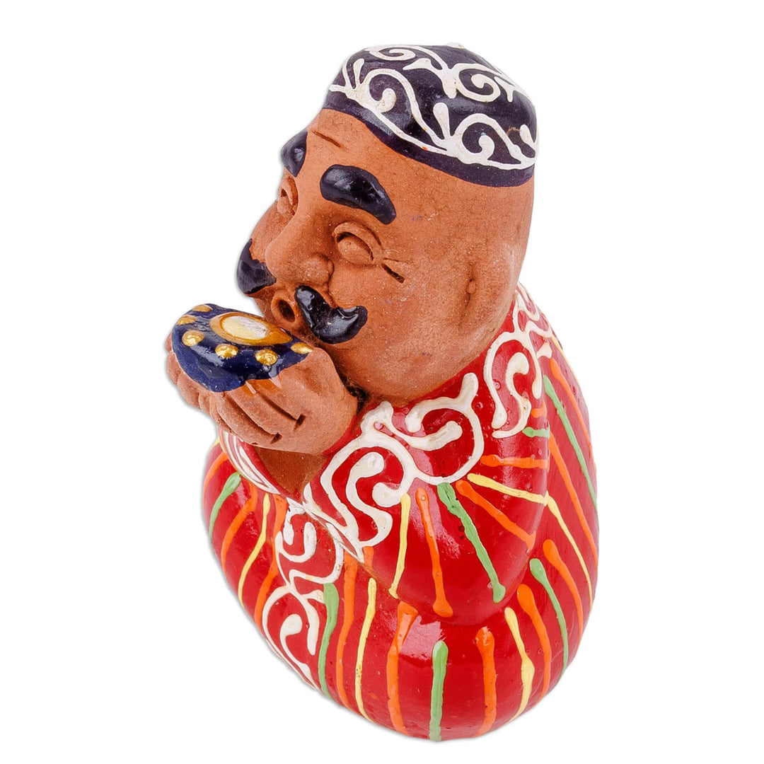 Hand-Painted Faience Red Porcelain Figurine from Uzbekistan - Red Afandi