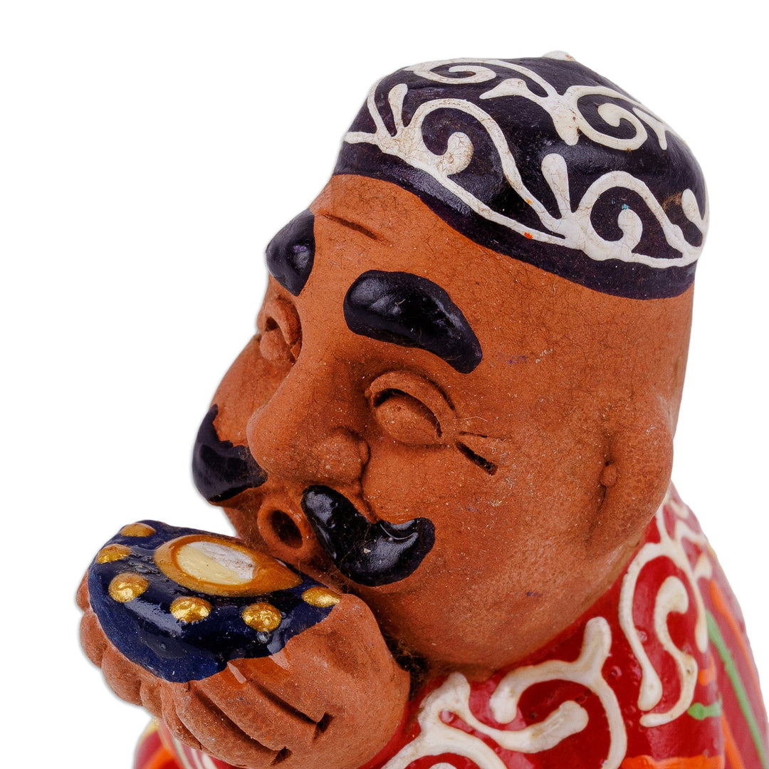 Hand-Painted Faience Red Porcelain Figurine from Uzbekistan - Red Afandi