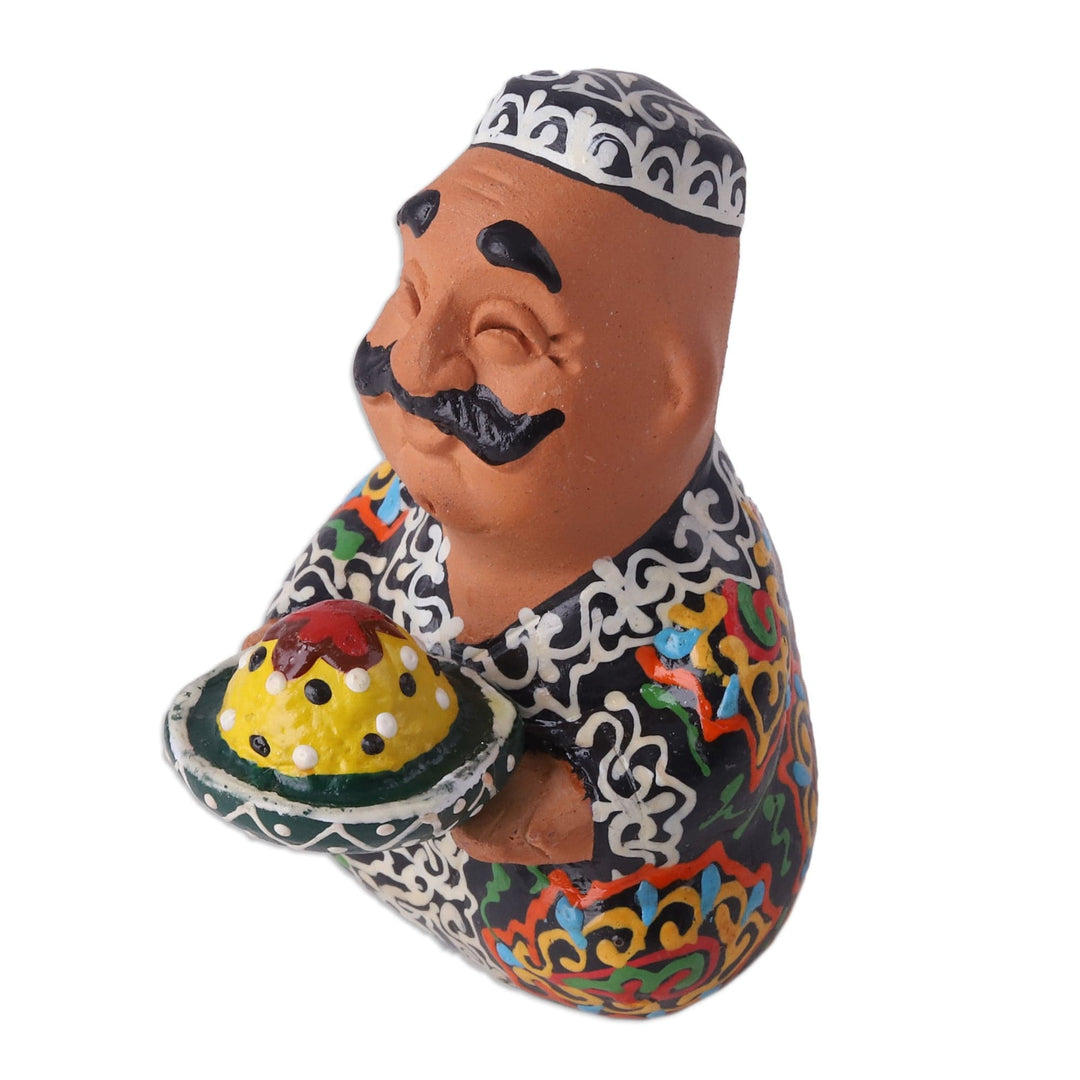 Hand-Painted Faience Black and White Porcelain Figurine - Elegant Afandi