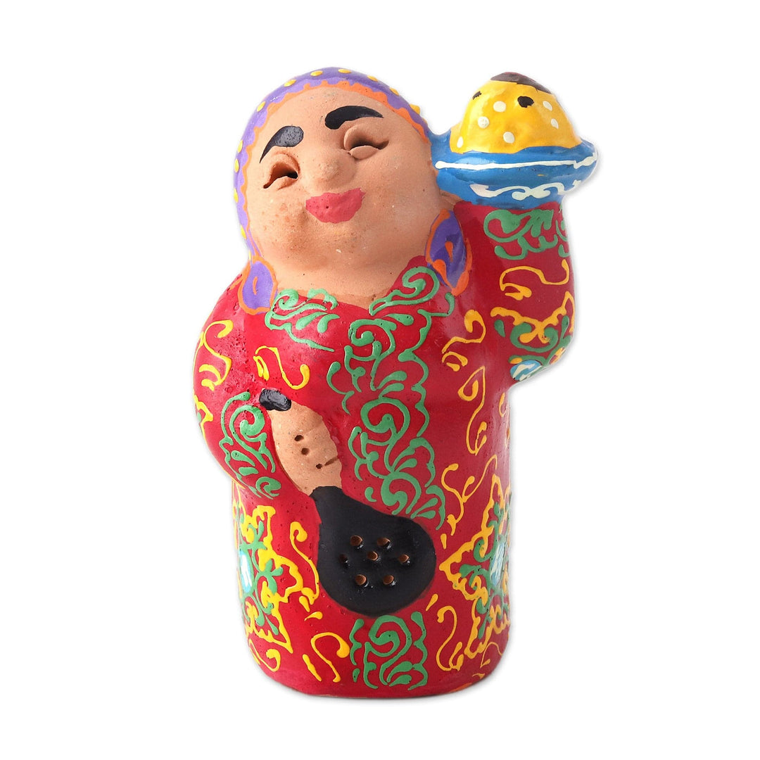Woman in Red with Bread Handmade Uzbek Porcelain Figurine - Uzbek Hearth