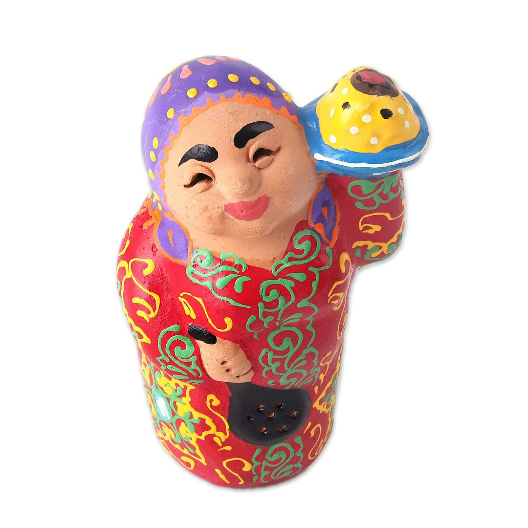 Woman in Red with Bread Handmade Uzbek Porcelain Figurine - Uzbek Hearth
