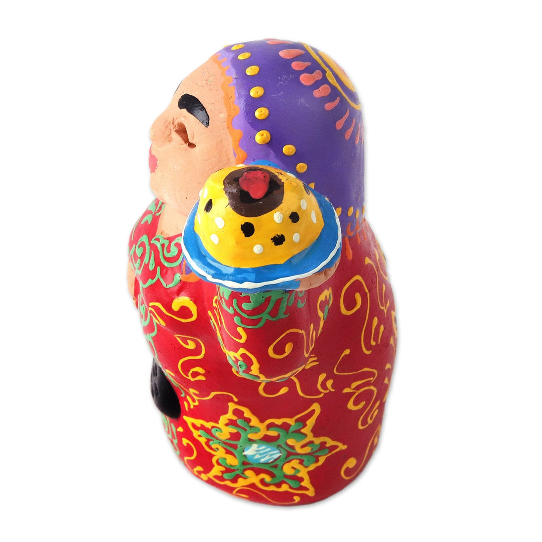 Woman in Red with Bread Handmade Uzbek Porcelain Figurine - Uzbek Hearth