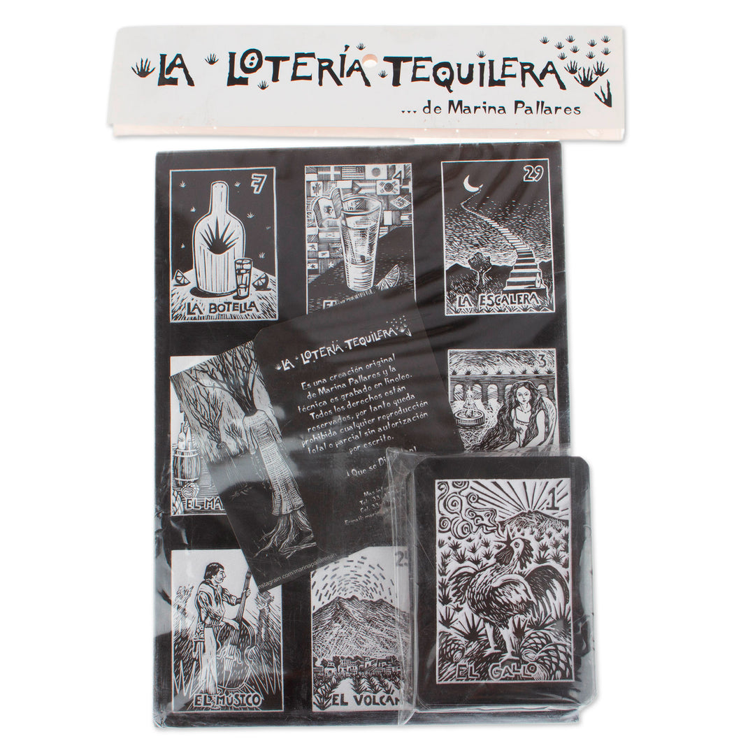 Traditional Ink on Paper Loteria Board Game Set from Mexico - Tequila Loteria