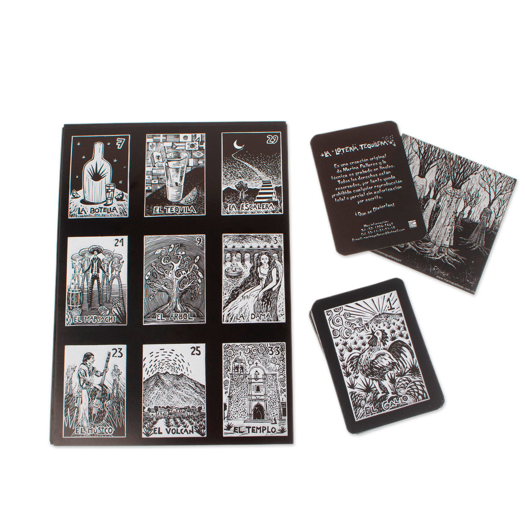Traditional Ink on Paper Loteria Board Game Set from Mexico - Tequila Loteria