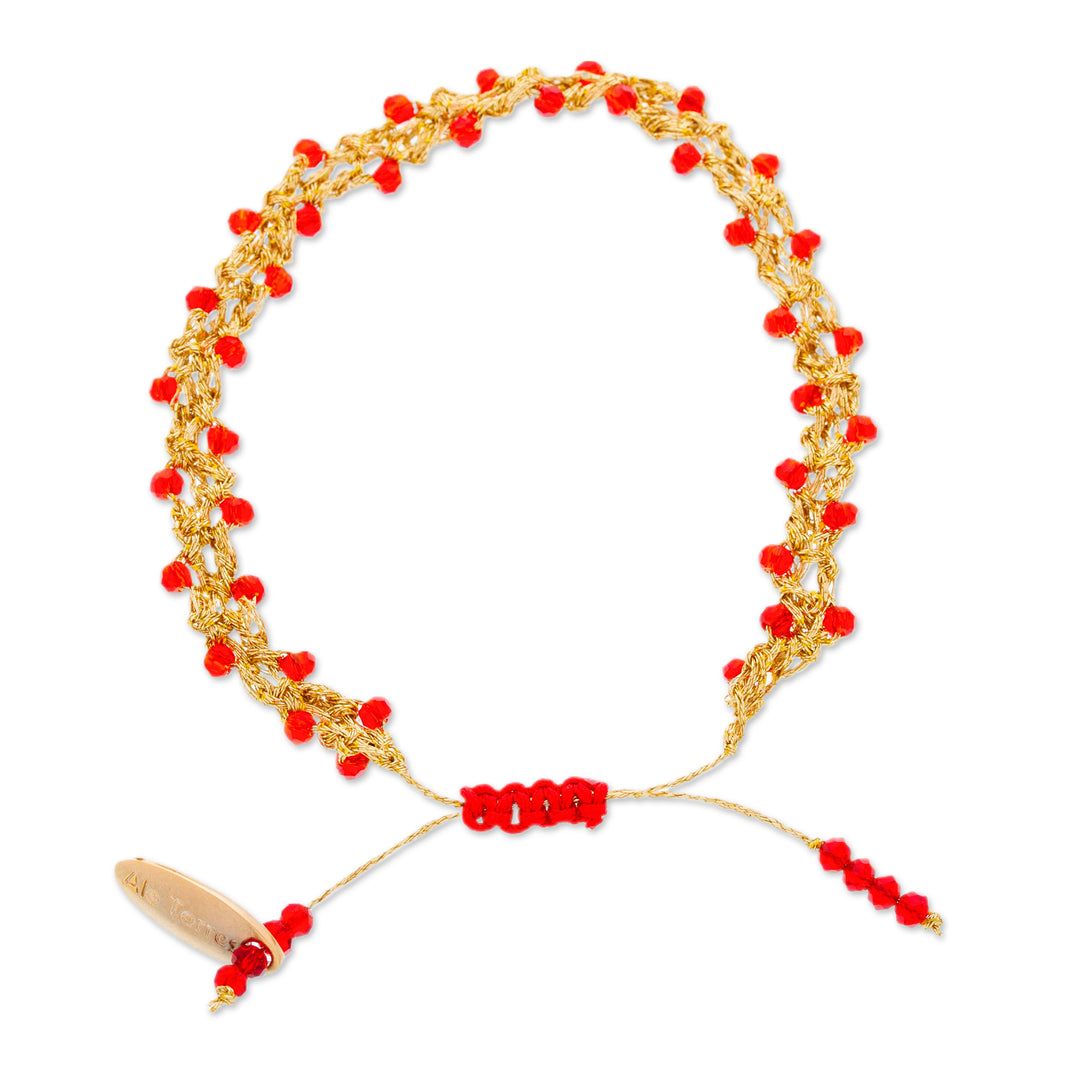 Adjustable Golden-Toned Red Crystal Beaded Bracelet - Passionate Golden