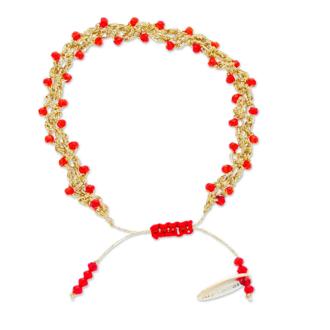 Adjustable Golden-Toned Red Crystal Beaded Bracelet - Passionate Golden