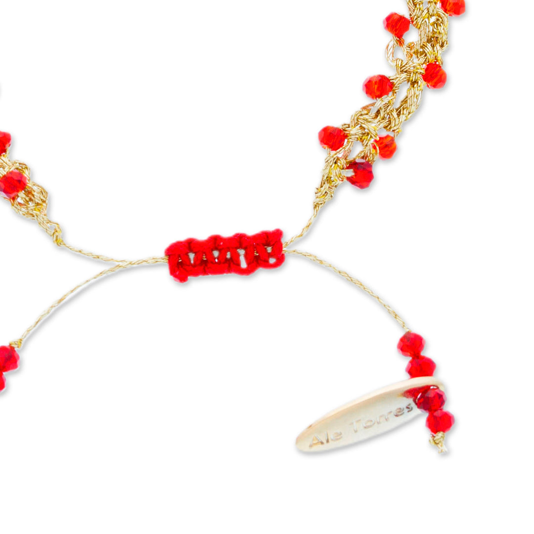 Adjustable Golden-Toned Red Crystal Beaded Bracelet - Passionate Golden