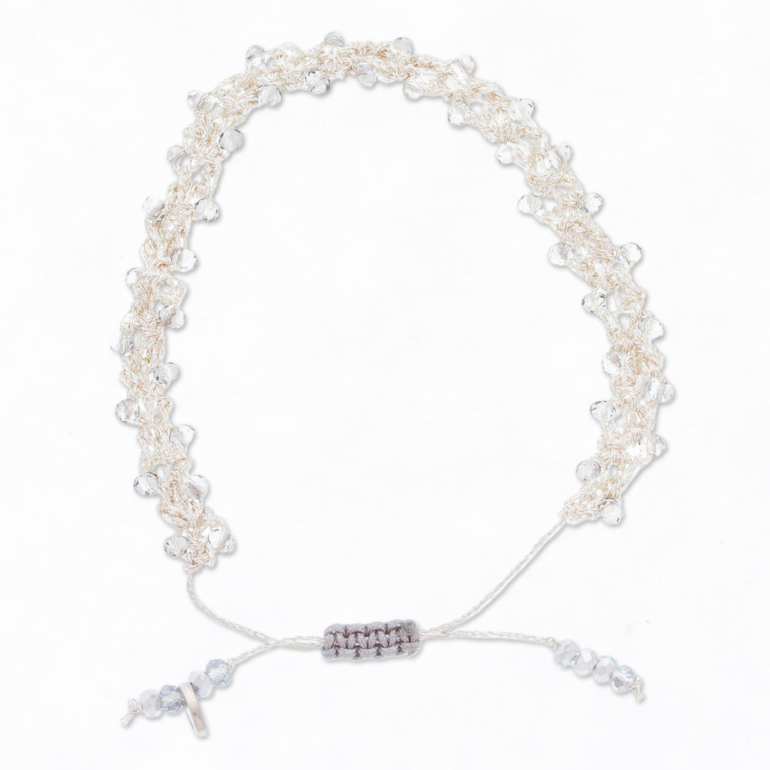 Adjustable Silver-Toned Grey Crystal Beaded Bracelet - Ethereal Silver