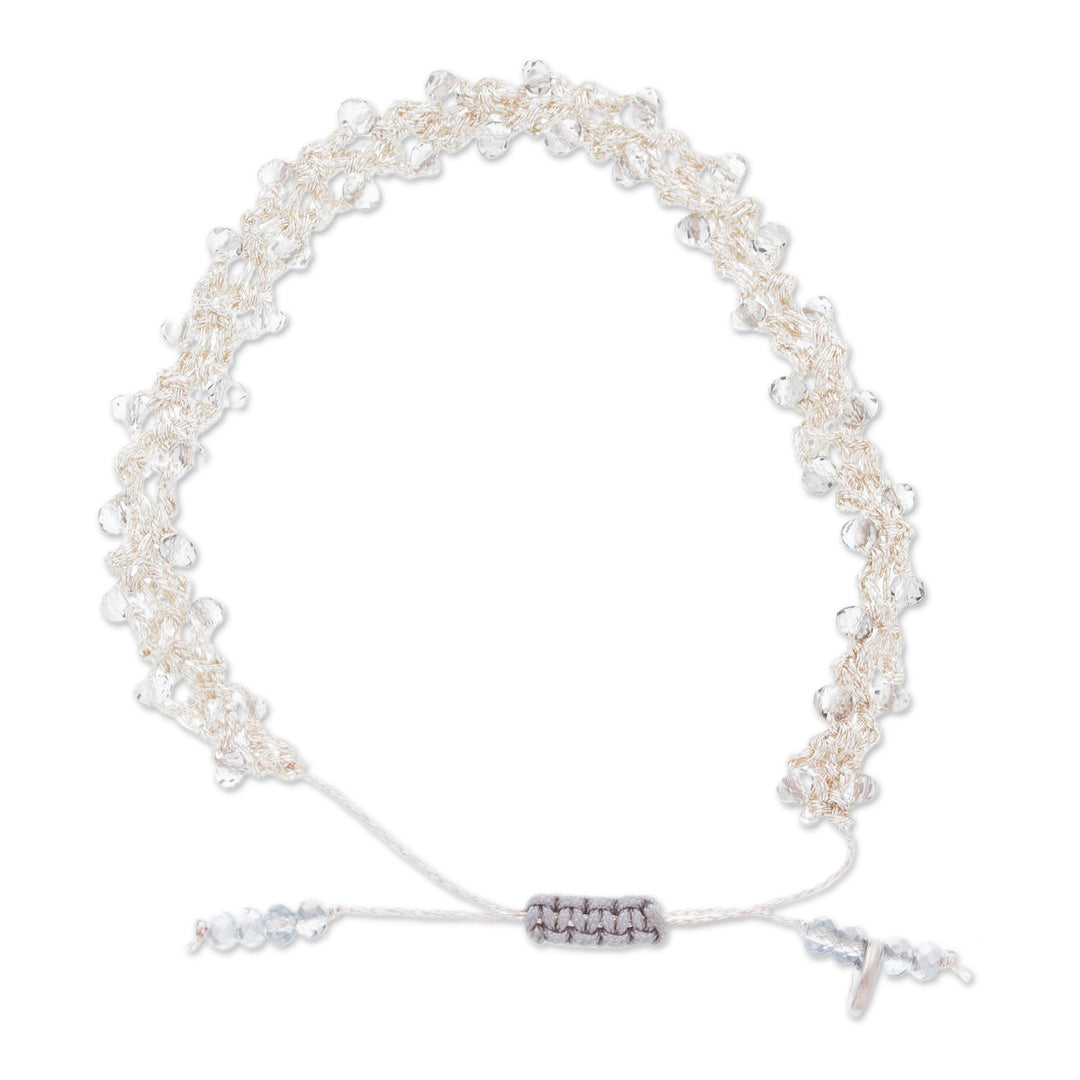 Adjustable Silver-Toned Grey Crystal Beaded Bracelet - Ethereal Silver