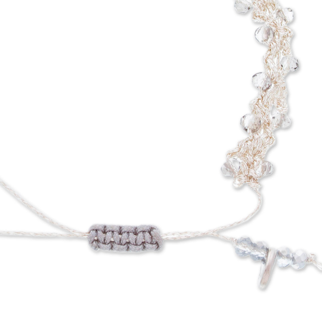 Adjustable Silver-Toned Grey Crystal Beaded Bracelet - Ethereal Silver