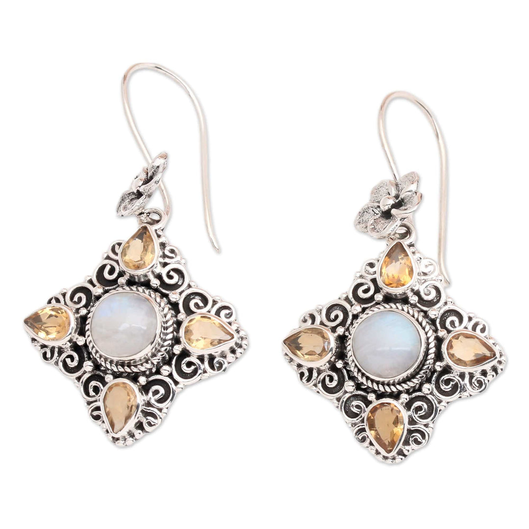 Traditional Rainbow Moonstone and Citrine Dangle Earrings - Joyous Girl