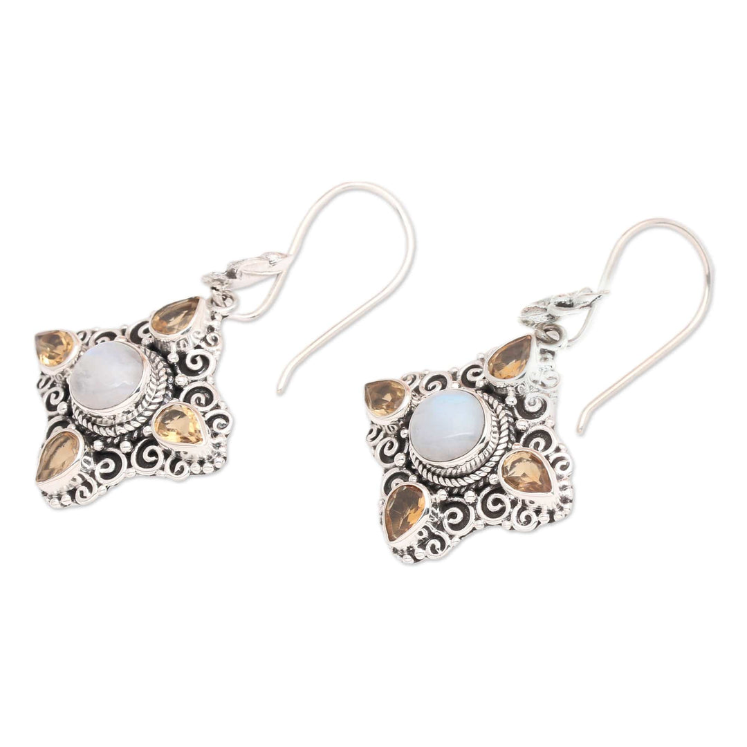 Traditional Rainbow Moonstone and Citrine Dangle Earrings - Joyous Girl