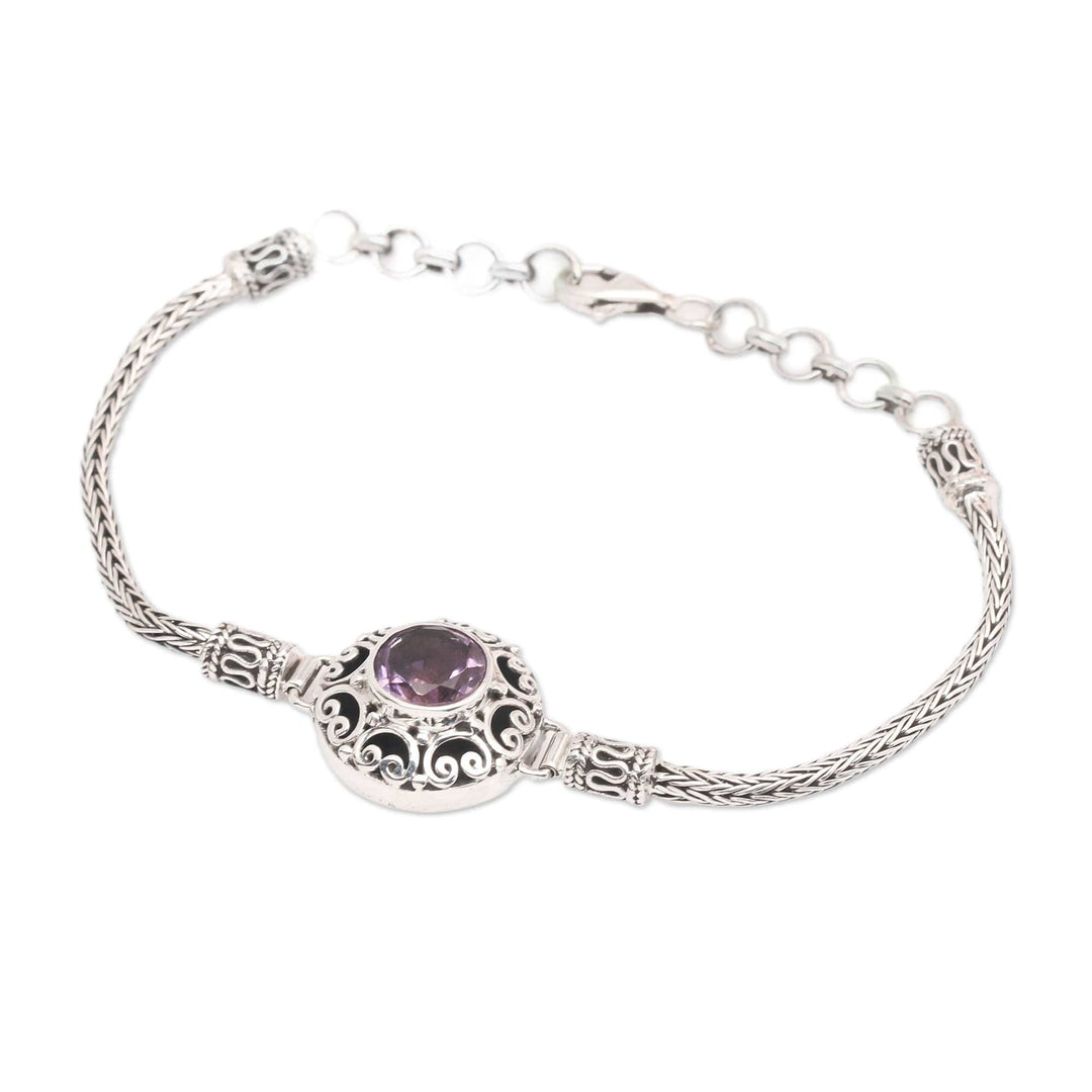 Classic Floral-Inspired 1-Carat Amethyst Pendant Bracelet - Blossoming Purple
