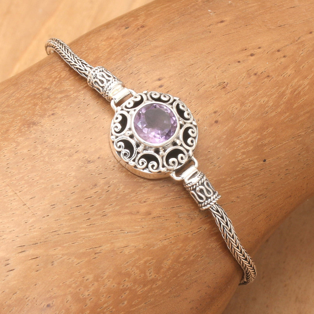 Classic Floral-Inspired 1-Carat Amethyst Pendant Bracelet - Blossoming Purple