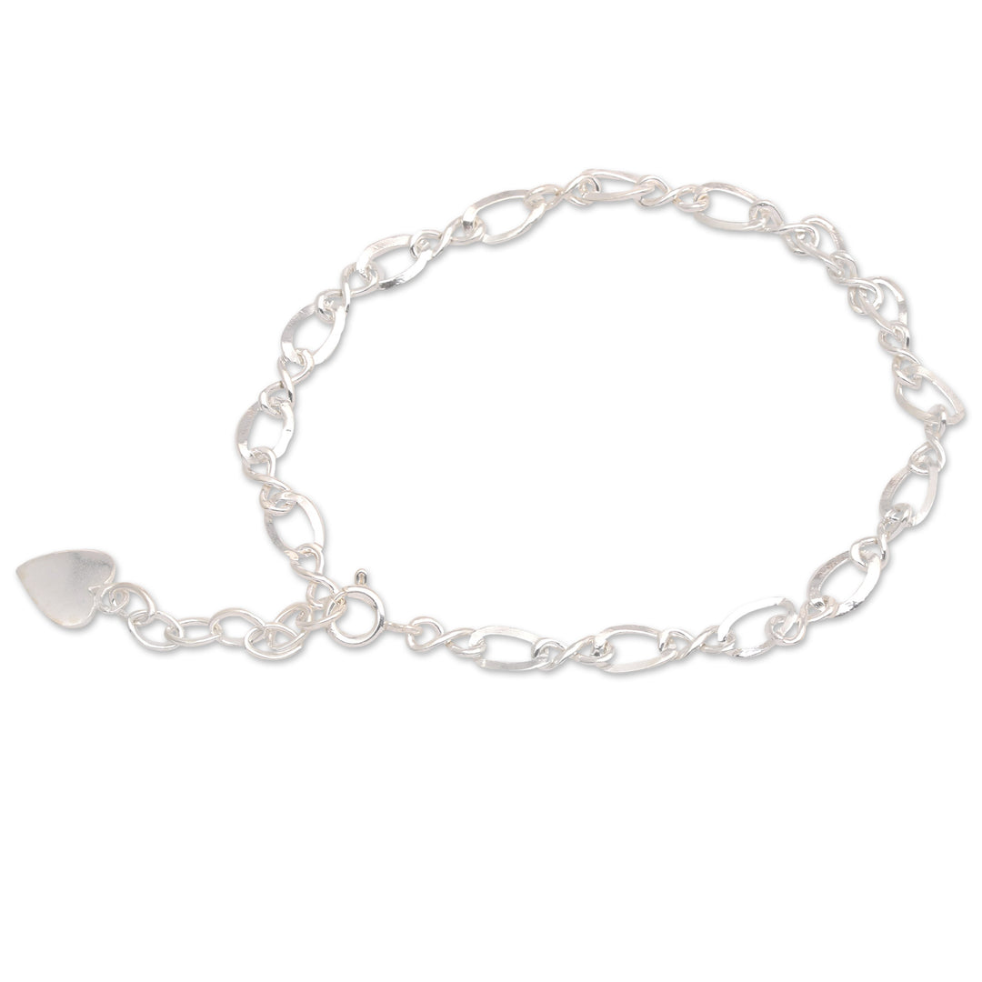 Romantic Sterling Silver Link Bracelet with Heart Charm - You and Romantic Me