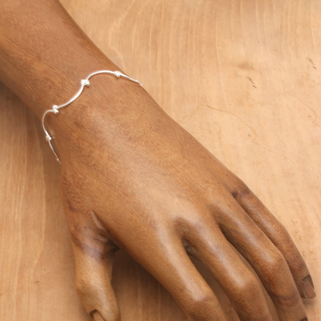 High-Polished Wavy Sterling Silver Link Bracelet from Bali - Personal Waves